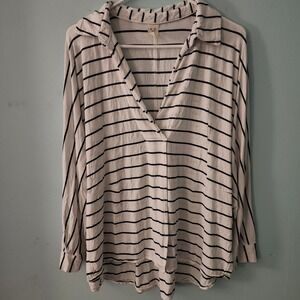 We The Free Free People Can't Fool Me Stripe White Black Boxy Collared Tee Small